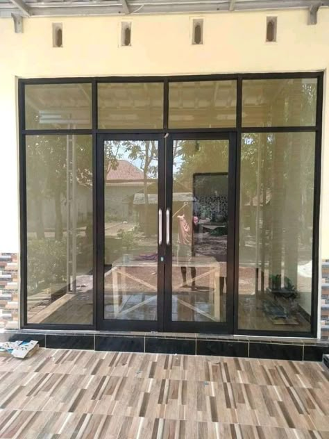 Almunium Doors Design, Aluminium Glass Door Design, Sliding Aluminium Doors, Glass Door With Grill, Timber Cladding Exterior, Commercial Exterior Doors, Aluminium Partition, Aluminium Door Design, Modern Windows And Doors