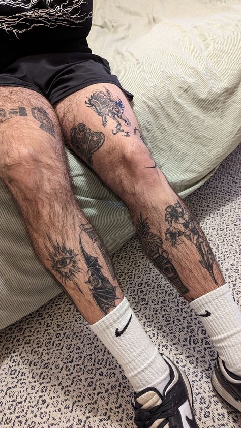 Guy Thigh Tattoo, Leg Tats, Lord Of The Rings Tattoo, Shin Tattoo, M Tattoos, Sigil Tattoo, Tattoo Inspiration Men, Socks Style