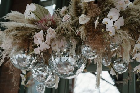 The Copper Quail Blog-BOHO MEETS GLAM Wedding Show Booth, Hanging Floral Installation, Pastel Wedding Decorations, Beach Wedding White, Country Wedding Cakes, Floral Installation, Nye Wedding, Chattanooga Wedding, Disco Theme