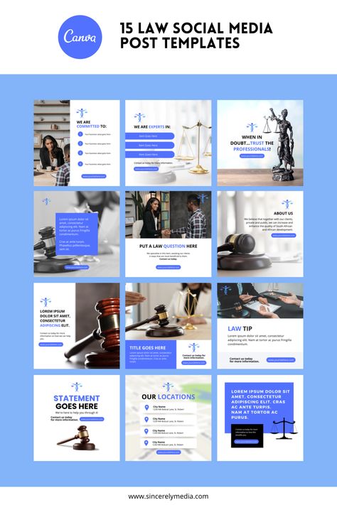 If you are looking for social media templates that are specifically designed for lawyers, then this is the perfect collection for you. This bundle includes 15 different templates that can be used for a variety of social media platforms, including Facebook, Twitter, and LinkedIn. Each template is fully customizable, so you can easily change the colors, fonts, and images to match your law firm's branding..#CanvaTemplates #SocialMediaDesign #InstagramIdeas #PinterestTemplates #CreativeCanva Linkedin Design Post, Law Firm Social Media Posts, Social Media Post Design Templates, Social Media Templates Design, Social Media Design Template, Grid Plan, Law Firm Branding, Post Linkedin, Cover Post