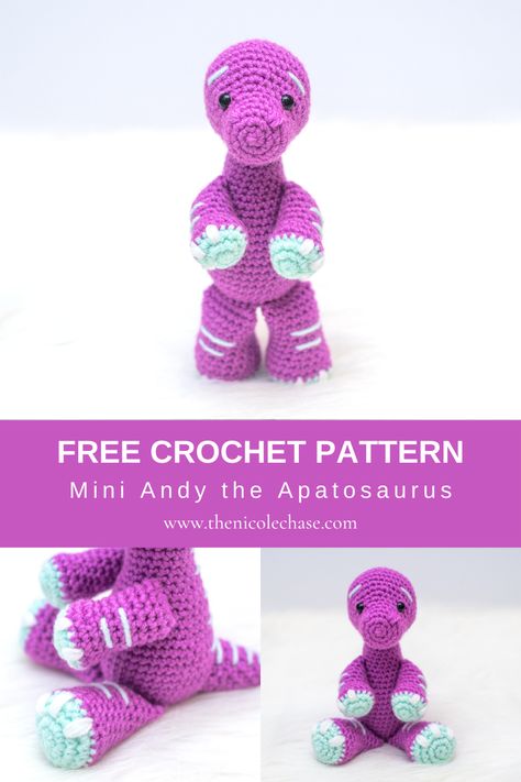 Mini Andy the Apatosaurus - Free Dinosaur Crochet Pattern — Nicole Chase Free Dinosaur Crochet Pattern, Nicole Chase, Dinosaur Crochet Pattern, Diy Crochet Amigurumi, Food Amigurumi, Amigurumi Dinosaur, Dinosaur Amigurumi, Dinosaur Patterns, Crochet Dinosaurs