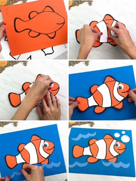 Here's Your Free Clownfish Craft Template Fish Art And Craft For Preschool, Clownfish Craft, Sea Scrapbook, Fish Printables, Fish Outline, Shark Craft, Kindergarten Rocks, Fish Template, Toddler Arts And Crafts