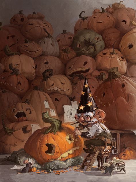 ArtStation - Pumpkin carver Pumpkin Carver, Pumpkin Drawing, Autumn Illustration, Halloween Artwork, Halloween Illustration, Halloween Drawings, Halloween Painting, Halloween Monster, Art Prompts