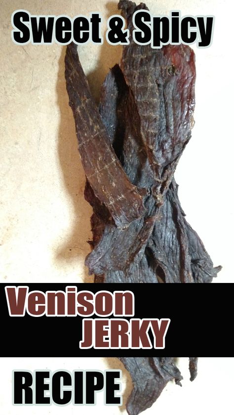 My Favorite Sweet and Spicy Venison Jerky Recipe - 3 Quarters Today Venison Jerky Marinade, Smoker Jerky Recipes, Jerky Seasoning Recipe, Jerky Marinade Recipes, Jerky Recipes Dehydrator, Deer Jerky Recipe, Venison Jerky Recipe, Jerkey Recipes, Jerky Marinade