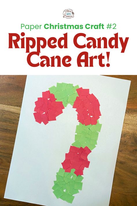 Fun Simple Christmas Crafts For Kids, 31 Easy And Fun Christmas Craft Ideas For Kids, Construction Paper Crafts For Christmas, Easy Craft Preschool, Preschool Easy Christmas Crafts, Christmas Art Crafts Preschool, Torn Paper Christmas Craft, Christmas Craft Construction Paper, Candy Cane Ideas For Kids