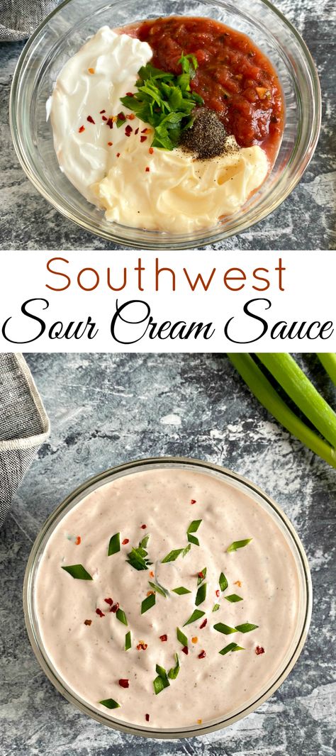 Smoky, creamy, and oh-so-delicious, my sour cream sauce recipe can be made with just a few ingredients you probably already have! #sourcreamsauce #sauce #sourcream #saucerecipe #condiment #southwestsauce #keto #lowcarb #glutenfree #easyrecipes #dippingsauce Flavored Sour Cream, Burrito Sauce Recipe, Creamy Taco Sauce, Tacos Crockpot, Burrito Sauce, Make Sour Cream, Dipping Sauces For Chicken, Cream Sauce Recipe, Sour Cream Dip