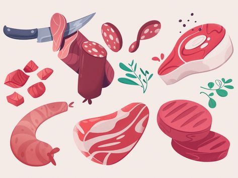 Meat by Dmitry Mòói on Dribbble Meat Drawing, Art Graphic Design, Illustration Digital, Food Poster, Food Illustrations, Creative Business, Drawing Reference, Image Illustration, Creative Market