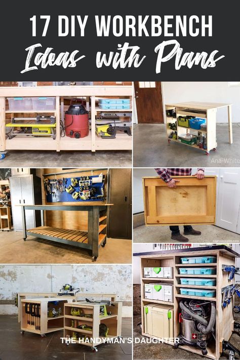 Simple Workbench Plans Diy, Woodworking Bench Ideas, Garage Work Bench Ideas, Work Bench Ideas, Diy Workbench Plans, Work Bench Plans, Garage Upgrades, Garage Setup, Small Woodworking Shop Ideas