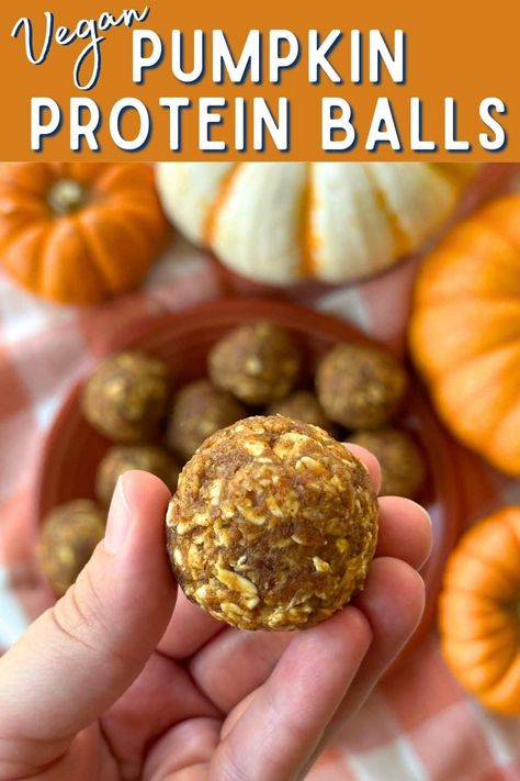 Pumpkin Protein Balls are the perfect no-bake vegan gluten-free snack to add some pumpkin spice goodness to your day! They come in cute bite-sized portions and pack all the fall flavors you love. These easy energy bites are great to have on hand for a healthy snack post-workout. Pumpkin Protein Balls, Easy Energy Bites, Vegan Energy Balls, Vegan Gluten Free Snacks, Protein Balls Healthy, Allergy Friendly Desserts, Gluten Free Pumpkin Spice, Pumpkin Balls, Pumpkin Protein