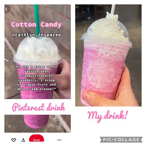 Cotton Candy Starbucks Drink, Cotton Candy Starbucks, Cotton Candy Cake, Cotton Candy Drinks, Cotton Candy Cakes, Secret Starbucks Recipes, Starbucks Secret Menu Drinks, No Coffee, Starbucks Secret