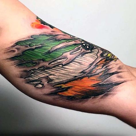 Green Orange And White Irish Flag Mens Torn Skin Arm Tattoo Irish Flag Tattoo, Irish Sleeve Tattoo, All Star Tattoo, Celtic Tattoos For Men, Rip Tattoo, Shamrock Tattoos, Celtic Cross Tattoos, Irish Tattoos, Clover Tattoos