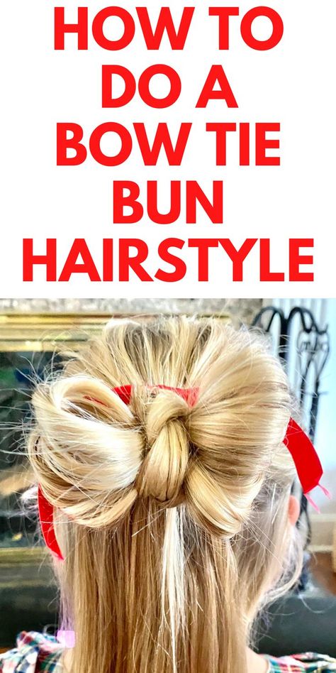 How To Do a Bow Tie Bun Hairstyle for the Holidays - Here is an easy bow tie bun hairstyle for the holidays. Themed Hairstyles, Holiday Hairstyles Easy, Bun Bow, Thanksgiving Hairstyles, Holiday Party Hair, Bow Bun, Hair Bun Tutorial, Pixie Haircut For Thick Hair, Bow Hairstyle