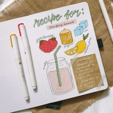 Recipe Illustration In Your Bullet Journal Using Acrylograph Pens – Archer and Olive Recipe Book Ideas, Aesthetic Recipe Book, Recipe Journaling, Whimsical Doodles, Recipe Illustration, Scrapbook Recipe Book, Archer And Olive, Homemade Recipe Books, Recipe Book Design