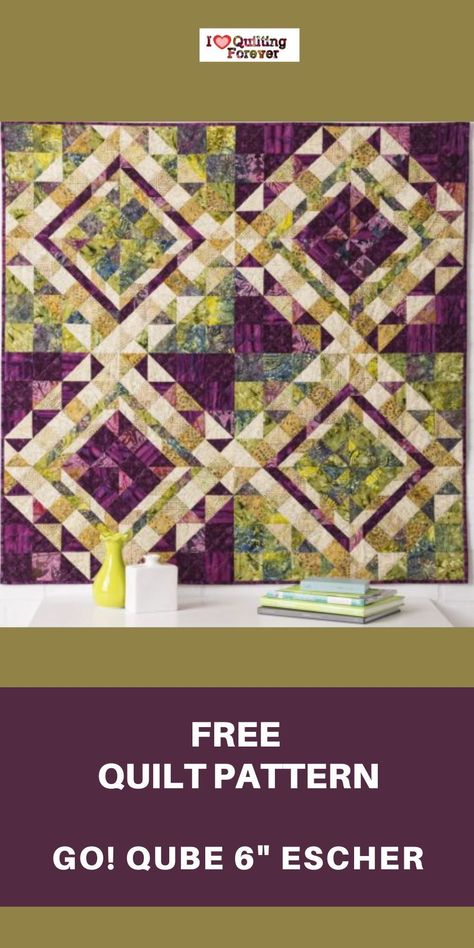 Escher Quilt, Escher Quilt Patterns Free, Accuquilt Projects Ideas, Quilted Wall Hangings Patterns, Free Quilt Tutorials, Cube Pattern, Timeless Treasures Fabric, Hanging Quilts, Beginner Quilt Patterns