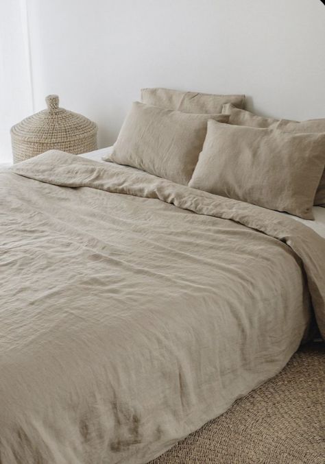 King size linen duvet cover Interior Boho, Beige Bed, Linen Duvet Cover, Dekorasi Kamar Tidur, Japanese Interior, Bed Linen Sets, Linen Duvet Covers, Linen Duvet, Bedroom Designs