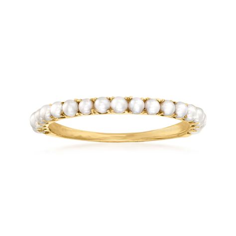 Ross-Simons - 1.5-2mm Cultured Pearl Ring in 14kt Yellow Gold. Size 8. RS Pure. Modern designs that complete your outfit and complement your personality. A simple, elegant must-have for the pearl lover! A 14kt yellow gold band is adorned with 1.5-2mm cultured freshwater pearls. Beautiful with any style on its own or as the centerpiece of a stack. 1/16" wide. White pearl ring. Pearl birthstones are the perfect gift for June birthdays. White Pearl Ring, Cultured Pearl Ring, Jewelry Presentation, Cultured Pearl Bracelet, Married Man, Pearl Birthstone, Ring Pearl, Black Onyx Earrings, Onyx Earrings