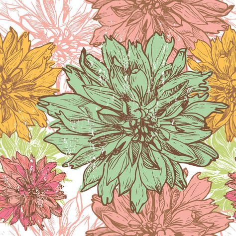 Dahlia Illustration, Feather Illustration, Dahlia Flowers, Dahlia Flower, Beautiful Decor, Dahlia, Seamless Pattern, Seamless Patterns, Planting Flowers