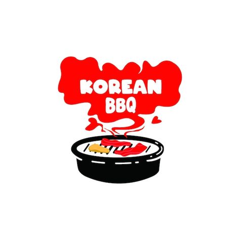 Korean Bbq Drawing, Korean Bbq Illustration, Korean Food Logo, Bbq Illustration, Korea Logo, Bbq Logo, Bbq Design, Korean Bbq Restaurant, Korean Grill