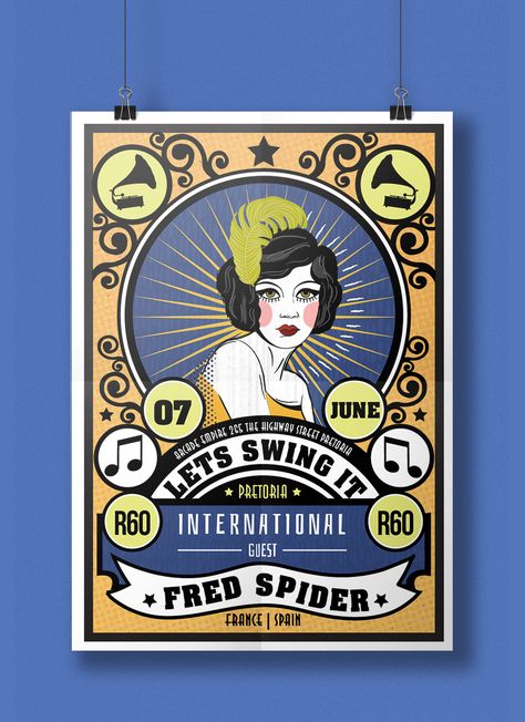 LETS SWING IT - DESIGN 3 on Behance Gig Poster, Music Logo, Gig Posters, Vintage Market, Johannesburg, Graphic Design Posters, Flyer Design, Packaging Design, Design Details