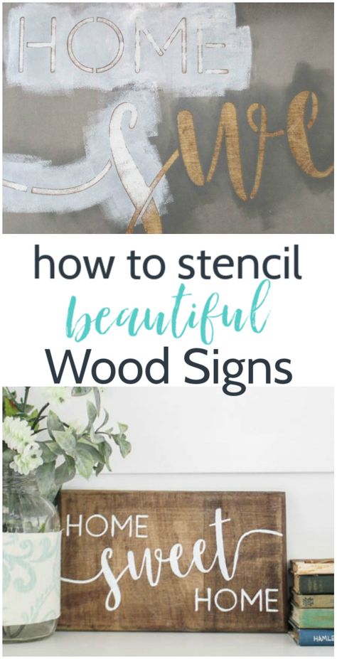 One of the easiest ways to make beautiful DIY wood signs is with a stencil. But if you don't know what you're doing, there is a good chance you will end up with a smeary mess instead of a beautiful sign. You've got to see these simple tricks to getting perfect stencil lines every time - this is going to make your next stencil DIY the easiest yet! Stencil Letters On Wood, Stencil On Wood, Diy Painted Signs, Stencils Tutorials, Stencil Wood, Stencils For Wood Signs, Wooden Signs Diy, Stencil Ideas, Stencil Projects