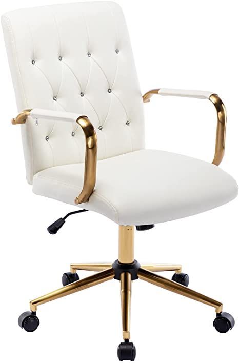 Gold Office Chair, White Desk Chair, Pink Office Chair, Luxury Office Chairs, Chair With Armrest, Office Chair Cover, White Office Chair, White Desk Office, Office Desk Chairs