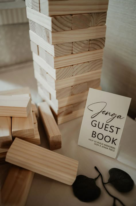 Jenga Wedding Guest Book, Wedding Jenga, 50th Anniversary Party Favors, Jenga Wedding, New Year New Beginnings, Fun Guest Book, Anniversary Party Favors, Bar Mitzva, Banff Wedding