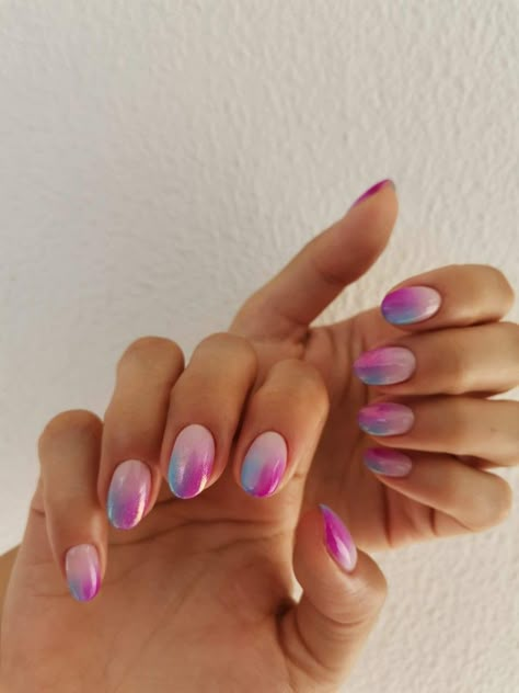 Ombre nails, pink and light blue nails, mermaid nails Pink And Blue Wedding Nails, Blue Pink Nail Art, Icy Purple Hair, Blue And Pink Ombre Nails, Pink Blue And Purple Nails, Pink Purple Blue Nails, Light Blue And Pink Nails, Pink And Blue Nails Gender Reveal, Pink And Blue Nails Design