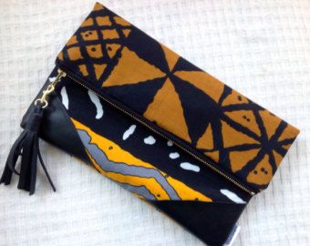 Leather Fringe Purse, Ankara Bags, African Bag, African Accessories, Foldover Clutch, Printed Clutch, Elle Magazine, Small Pouches, African Fabric