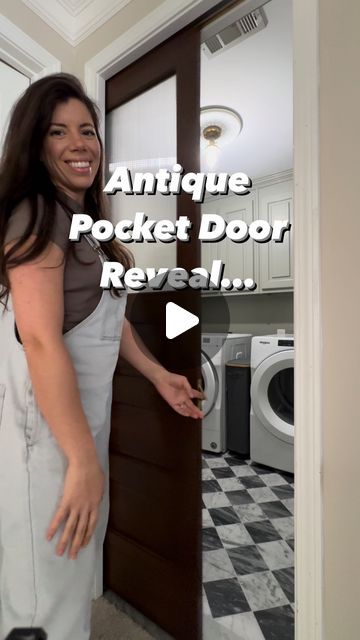 Pocket Door Mudroom, Update Pocket Door, Laundry Room With Back Door, French Door Laundry Room, Antique Pocket Doors, Laundry Room Pocket Door, Sliding Laundry Room Door, Pocket Door Alternative, Pocket Door Ideas