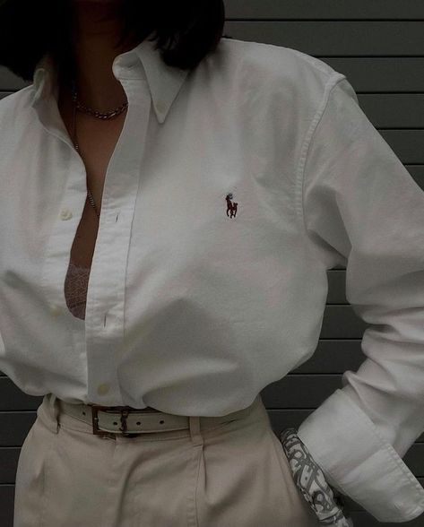 White Ralph Lauren Shirt Women Outfit, Chef Outfit Aesthetic, Ralph Lauren Shirt Outfit, Ralph Lauren Aesthetic Outfit, White Ralph Lauren Shirt, Ralph Lauren Shirt Women, Polo Ralph Lauren Outfits, Impress Your Crush, Lauren Aesthetic