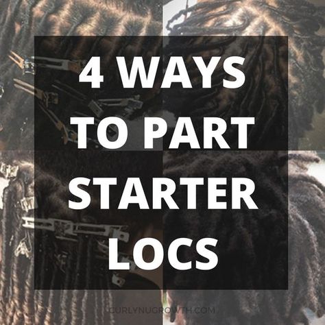 An overview of the 4 most commonly used parting systems for starter locs, including square parts, diamond parts, c-shaped parts, and organic parts. Diamond Part Starter Locs, Parts For Locs, How To Part Hair For Locs, Starter Locs Parting, Diamond Part Locs, Starter Locs Parting Patterns, C Part Locs, Locs Parting Patterns, Loc Starter