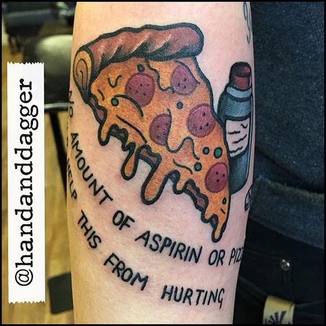 Pop Punk Tattoos: Artists credited within. Pizza Tattoo Ideas, Punk Tattoo Ideas, Punk Tattoos, Pizza Tattoo, Tattoo Mistakes, Punk Tattoo, Food Tattoos, Nerd Tattoo, Tattoo Time