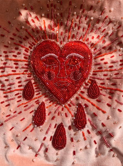 St Valentines Day, Tambour Embroidery, Heavy Heart, Bead Embroidery Patterns, Hand Embroidery Art, Embroidery Inspiration, Embroidery Techniques, Bead Embroidery, Bead Art