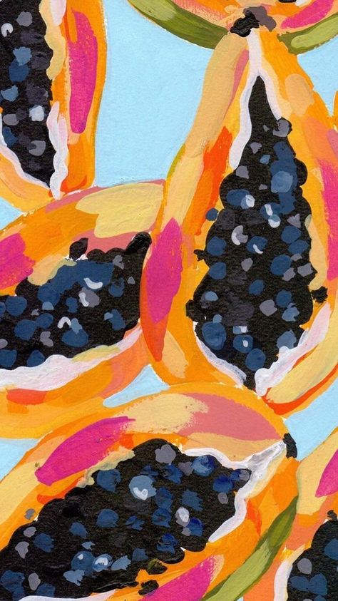 Melissa Gomez Wallpaper Art, Color Element Of Design, Oil Painting Inspo For Beginners, Melissa Gomez Art, Fruits Acrylic Painting, Fruit Wallpaper Aesthetic, Papaya Painting, Papaya Illustration, Canvas Ideas Easy