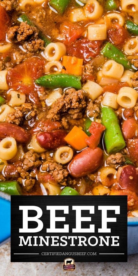 Minestrone Vegetable Beef Soup, Group Beef Soup, Meals On A Cold Day, Beef Pasta Soup Recipes, Vegetable Beef Soup With Pasta, Beef Bean Soup Recipes, Minestrone Soup Beef, Instant Pot Minestrone Soup With Beef, Soup Recipes Slow Cooker Beef