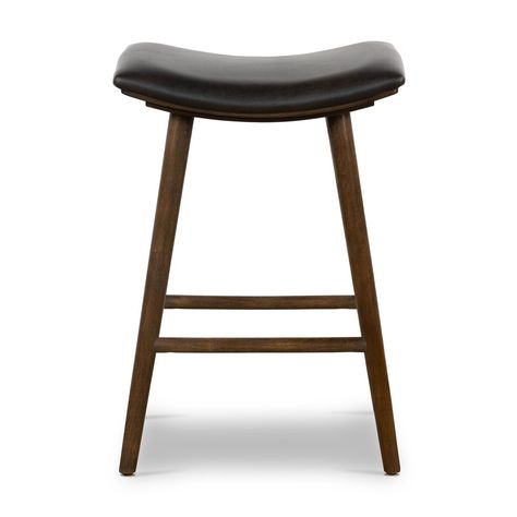 Union Bar + Counter Stool Distressed Black Four Hands Black Counter Stools, Black Counters, Saddle Stools, Wood Counter, Wood Stool, Coffee Table To Dining Table, Counter Bar Stools, Leather Cushion, Bar Counter