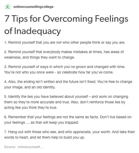 Overcoming Feelings Of Inadequacy, Feelings Of Inadequacy Quotes, Inadequacy Feelings, Coping Mechanism For Overthinking, Coping Mechanism Healthy, Feelings Of Inadequacy, Healing Journaling, Mental Health Facts, Coping Mechanism