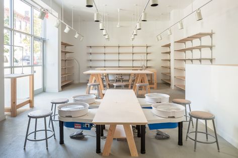 Pottery Classroom, Ceramics Room, Pottery Studio Aesthetic, Workshop Cafe, Work Photography, Ceramic Store, Ceramics Studio, Workshop Studio, Clothing Studio