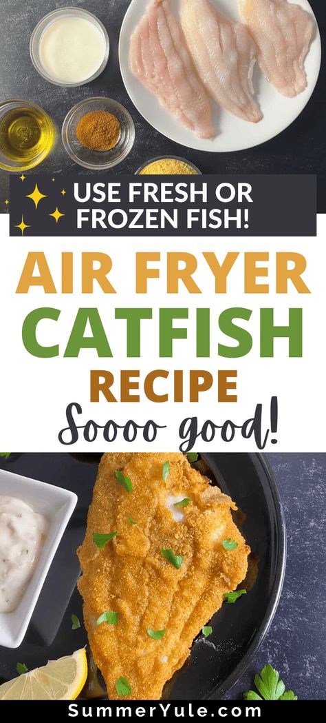 How long does catfish go in the air fryer? You can air fry catfish in only 9-12 minutes with this easy recipe! Air frying is the best way to cook catfish when you want a crispy, crunchy coating without lots of added oil. Get the best catfish breading recipe (it’s only 3 ingredients!), air fryer catfish temperature, and more! You’re going to love how easy this air fryer catfish recipe is! Keto Catfish Recipes Air Fryer, Easy Fried Catfish, Air Fried Catfish Fillets, Best Air Fryer Fish Recipes, Air Fried Catfish Recipe, Best Catfish Recipe, Frozen Catfish Fillet Recipes, Easy Catfish Recipes, Air Fry Catfish Fillets