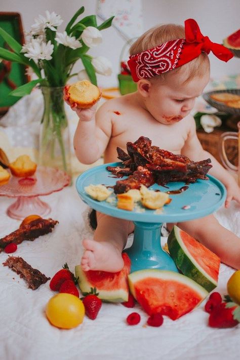 1st Birthday Photoshoot Steak, Meat Smash Cake, Steak First Birthday, Bbq Themed First Birthday Party, Bbq Birthday Party Ideas Kids, First Birthday Cookout, Bbq First Birthday Photoshoot, First Birthday Bbq Theme, 1st Birthday Bbq Theme