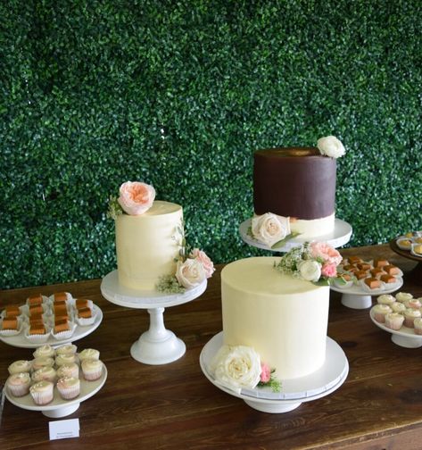 Three Cake Display, Multiple Cake Display, Multiple Wedding Cakes Display, Multiple Wedding Cakes, Cakes Display, Wedding Cake Display, Pretty Wedding Cakes, Beautiful Cake Designs, Wedding Dessert Table