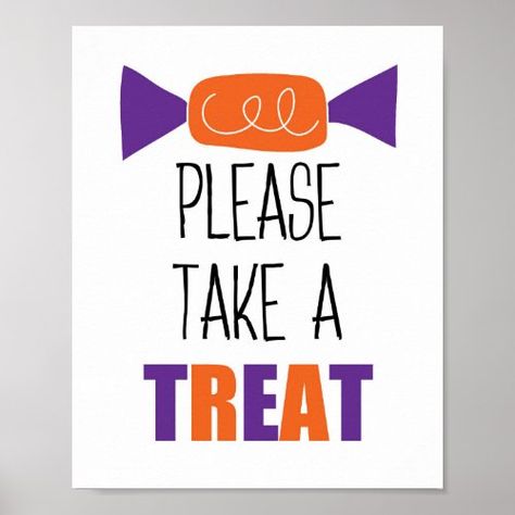 $11.65 | Halloween Candy Please Take A Treat | Halloween Gift | halloween, please take one, candy bowl sign, trick or treaters, halloween party, orange, purple, candy, kids, cute