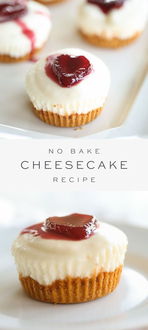 Easy no bake cheesecake recipe that gives you a fresh bakery taste in minutes. With just a few ingredients, this no bake cheesecake is too good to pass up. Perfect to make individual cheesecakes or one larger one and finish with your favorite toppings. No Bake Cake Mix Recipes, Small Cheesecake Recipe, Individual Cheesecake Recipes, Mini No Bake Cheesecake, No Bake Cheesecake Recipe, Cheesecake Cupcakes Recipe, Small Cheesecakes, No Bake Cheesecake Filling, Mini Cheesecakes Easy