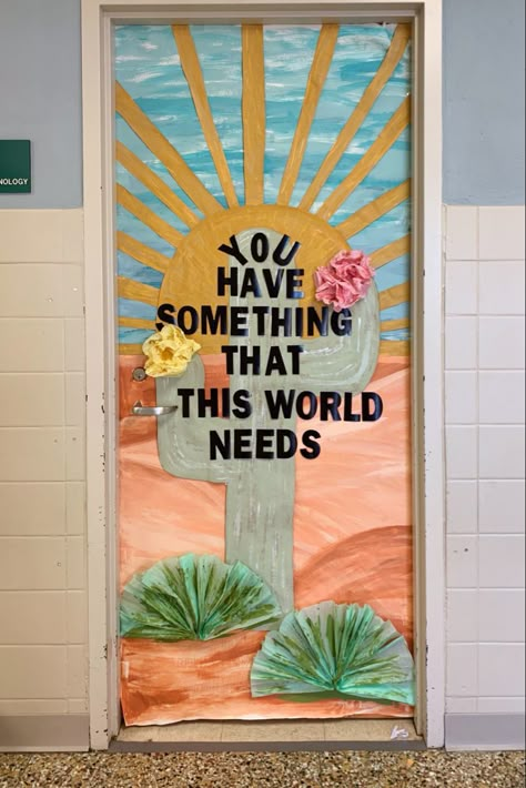 Chalkboard Classroom Door Ideas, You Matter Door Decorations, Desert Door Decorations Classroom, Junior High Classroom Door Ideas, Classroom Desert Theme, Special Ed Classroom Door Ideas, Texas Door Decorations Classroom, Classroom Themes Cactus, Cactus Door Classroom