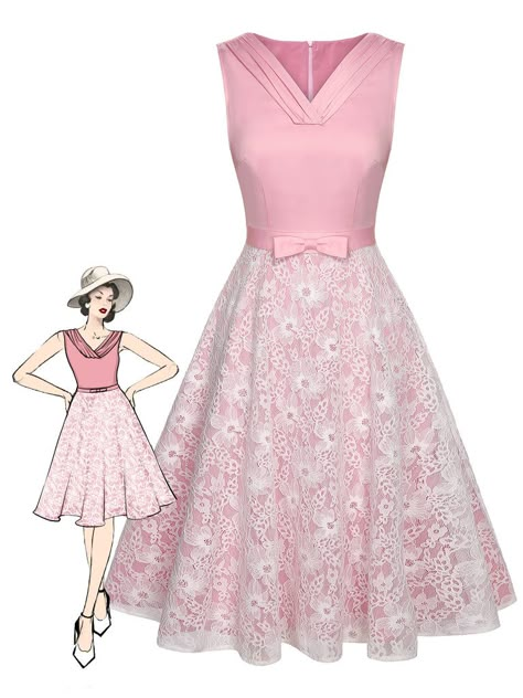 Vintage Clothing Styles, Lace Patchwork Dress, Retro Stage, Chic Evening Dress, Dresses 1950s, Fancy Frocks, Standard Dress, Kids Frocks, Rockabilly Dress