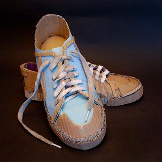 Scruffy cardboard shoes | Mark O'Brien | Flickr Cardboard Shoes, Beer Crate, Paper Shoes, Cardboard Model, Sculpture Lessons, Shoe Molding, Cardboard Sculpture, Creative Shoes, Book Sculpture