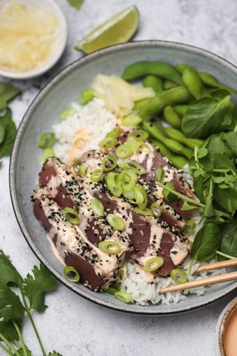 Pan-Seared Sesame-Crusted Tuna Rice Bowls - Well Seasoned Studio