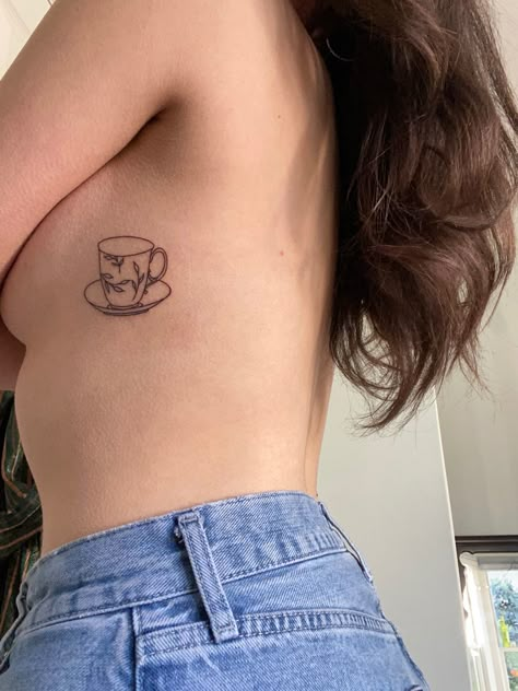 Tea Cup And Pot Tattoo, Dainty Teacup Tattoo, Small Tea Cup Tattoo, Cup Of Stars Tattoo, Tea Mug Tattoo, Tea And Toast Tattoo, Teacup Tattoo Vintage, Tea Tattoo Ideas, Tea Bag Tattoo