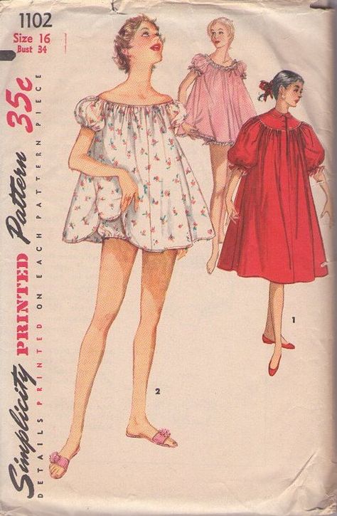 Vintage 1950s Babydoll Nightgown Sleepwear and Panties Sewing Pattern Simplicity 1102 by PeoplePackages Sewing Pajamas, Babydoll Pajamas, Baby Doll Pajamas, Pajamas Vintage, 1950s Lingerie, Doll Pajamas, Construction Images, 1950s Sewing Patterns, Vintage Pajamas