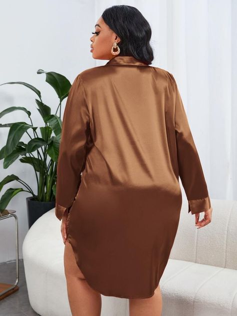 SHEIN SXY Plus Ruched Side High Low Hem Satin Dress | SHEIN USA English Gowns, Detox Meal Plan, Satin Design, Fashion Work Outfit, Short African Dresses, Muslim Women Fashion, Classy Fashion, African Dresses, Womens Fashion For Work